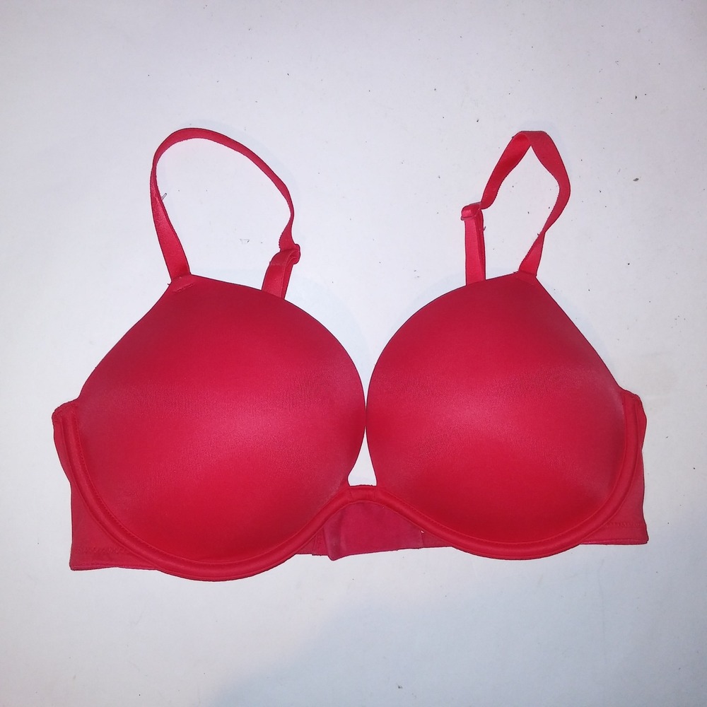 Victoria Secret PINK Bra 34D Super Push Up Red Solid Underwire